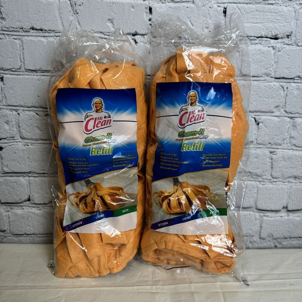Mr Clean Cham It Mop Refill Chamit Chamois Super Absorbent Orange 2009‎ NOS